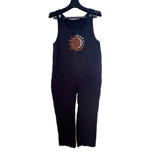 Live By The Sun Love By The Moon embroidered black celestial cotton jumpsuit L